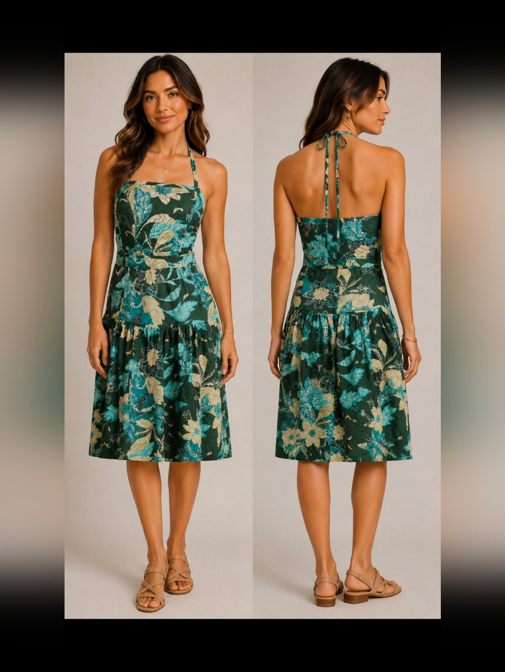 New Cottagecore Unsubscribed quilted bodice pinafore Floral Halter midi dress